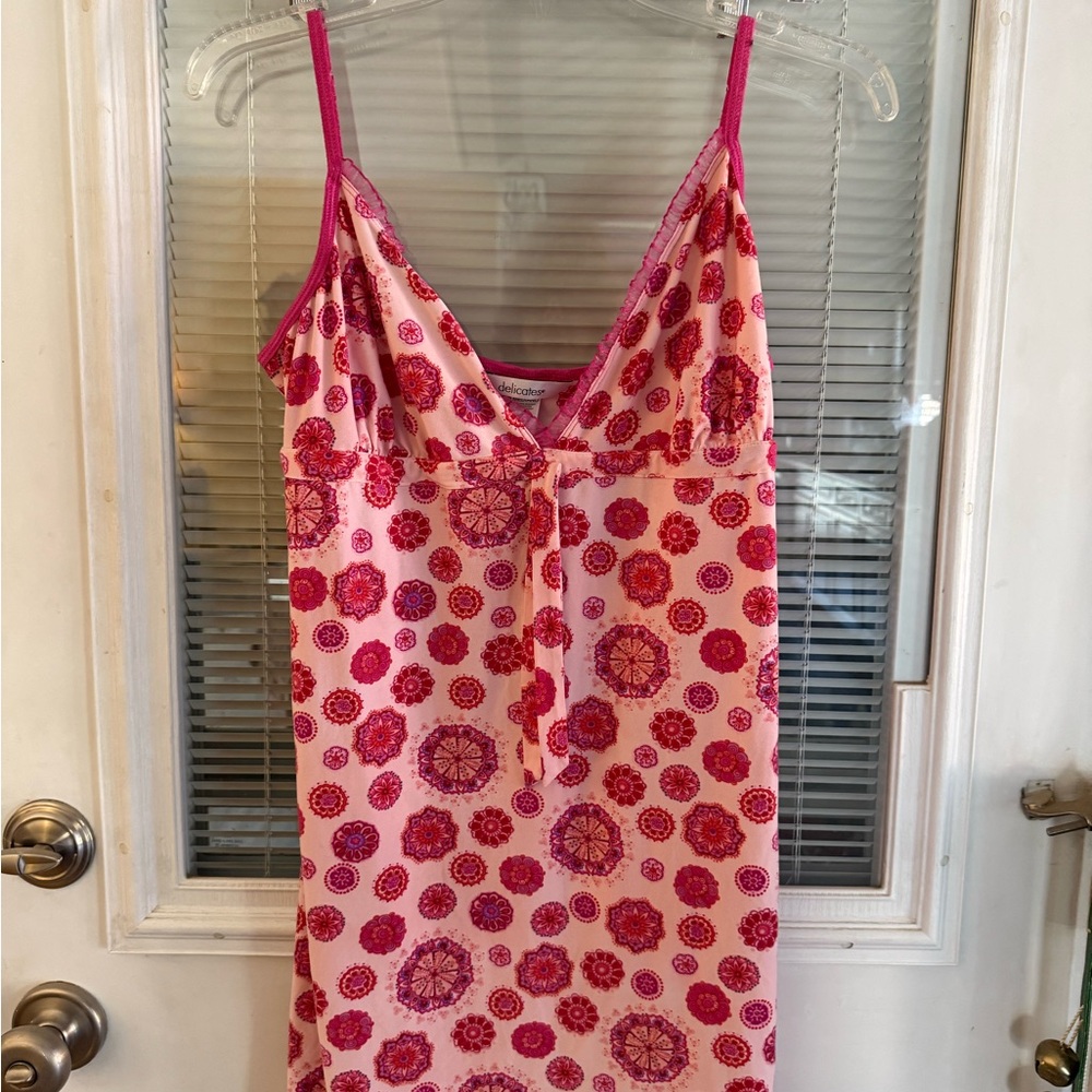 Delicates Pink Red Floral Chemise Camisole Jersey Fabric Adj Straps Fairy